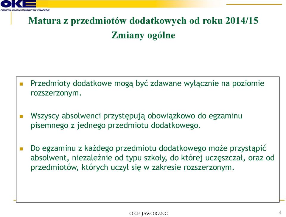 Wszyscy absolwenci przystępują obowiązkowo do egzaminu pisemnego z jednego przedmiotu dodatkowego.