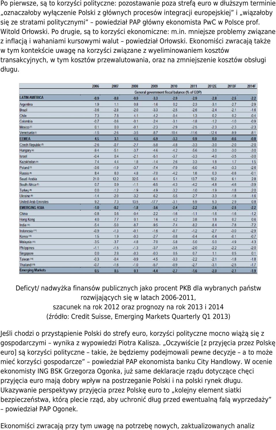 mniejsze problemy związane z inflacją i wahaniami kursowymi walut powiedział Orłowski.