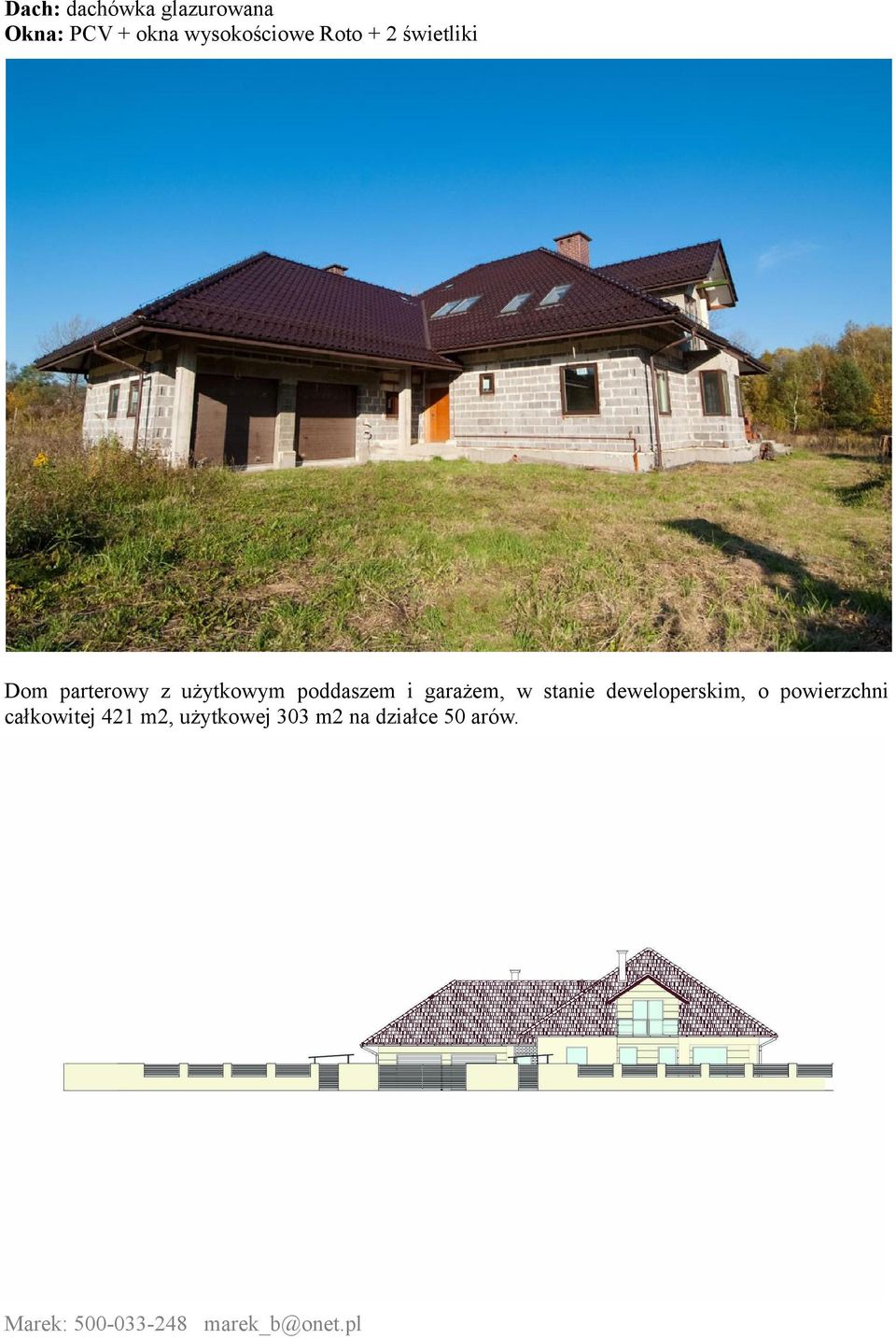 użytkowym poddaszem i garażem, w stanie