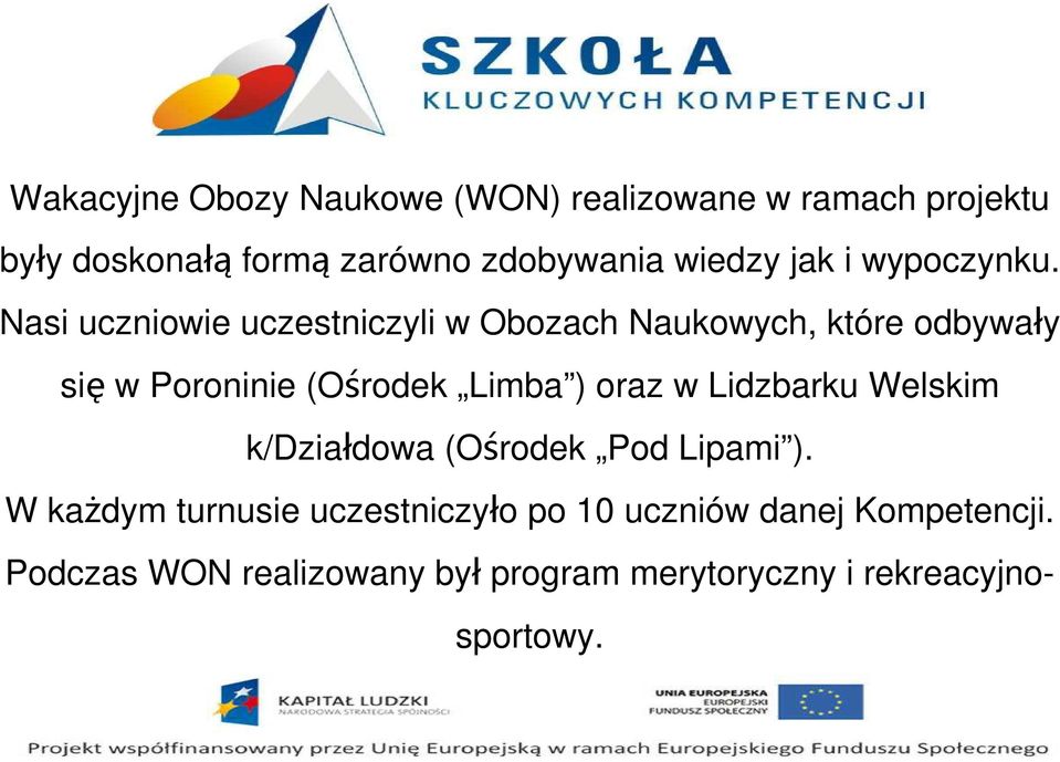 Nasi uczniowie uczestniczyli w Obozach Naukowych, które odbywały się w Poroninie (Ośrodek Limba ) oraz w