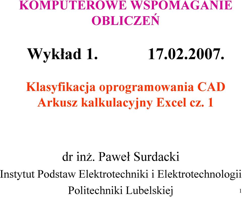 Excel cz. 1 dr inż.