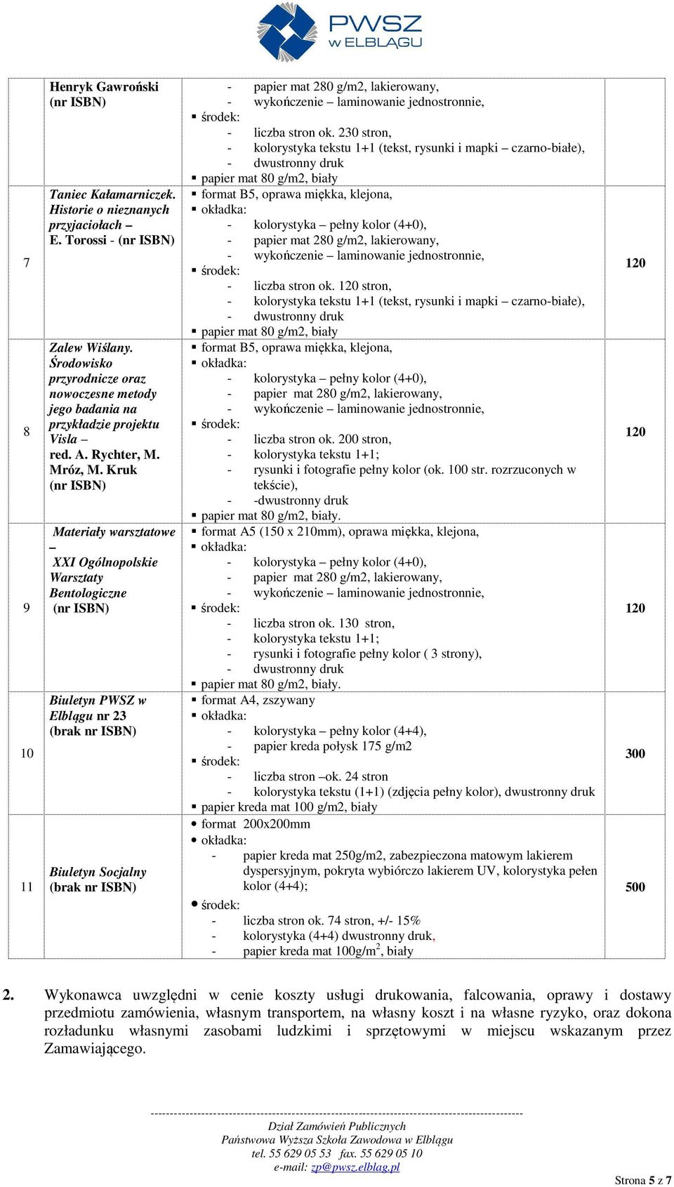 Kruk Materiały warsztatowe XXI Ogólnopolskie Warsztaty Bentologiczne Biuletyn PWSZ w Elblągu nr 23 (brak nr ISBN) Biuletyn Socjalny (brak nr ISBN) - liczba stron ok. 230 stron, - liczba stron ok.