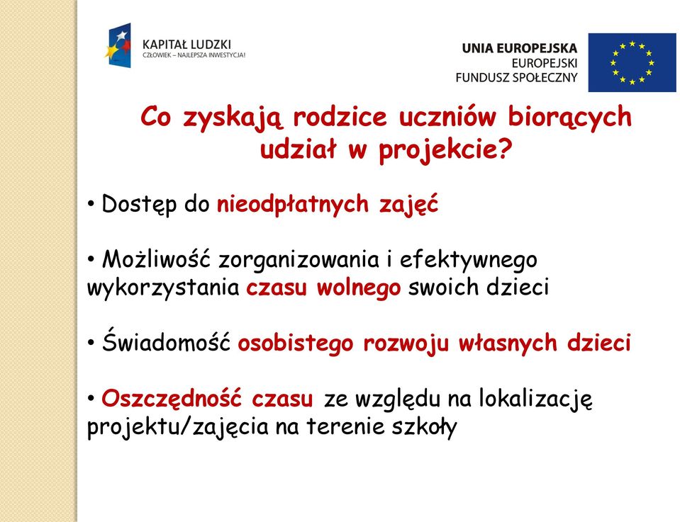 wykorzystania czasu wolnego swoich dzieci Świadomość osobistego rozwoju