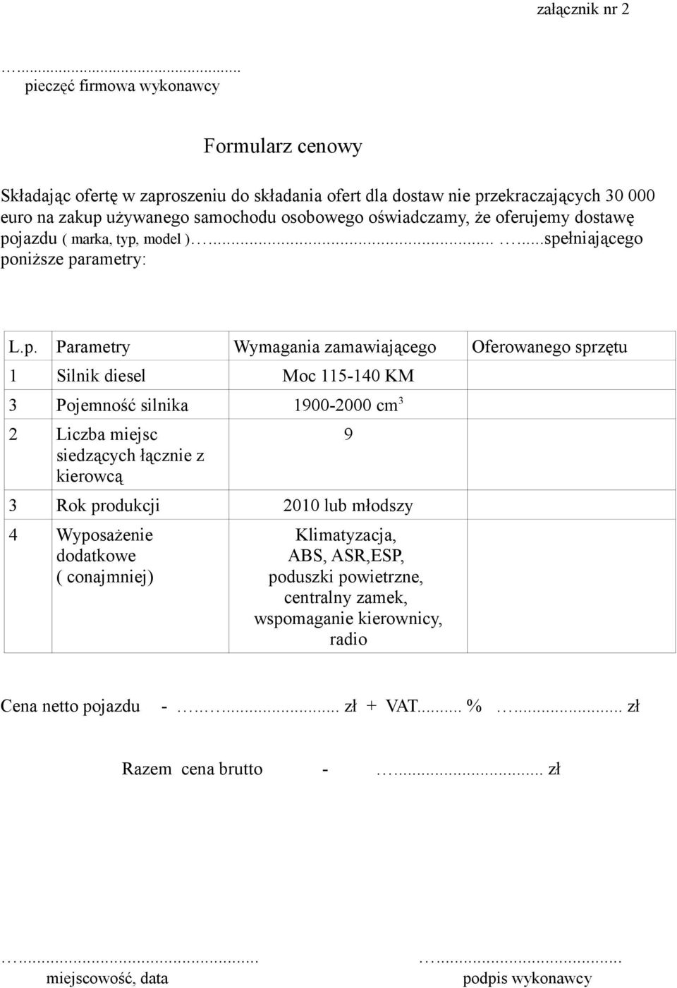 oświadczamy, że oferujemy dostawę po