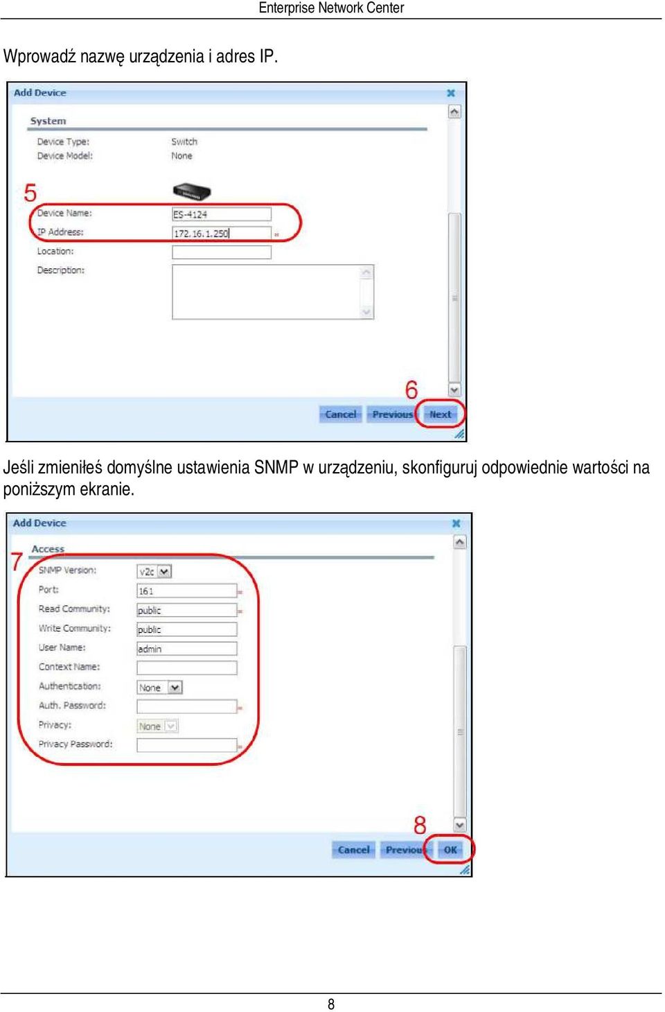 SNMP w urządzeniu, skonfiguruj