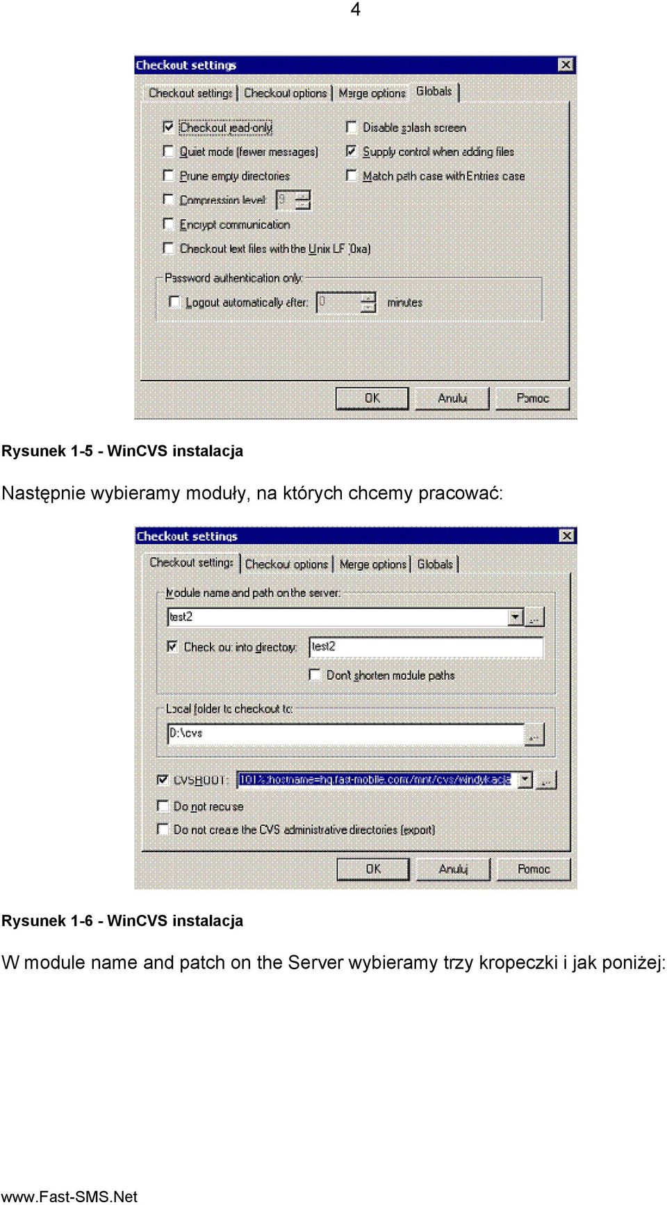 Rysunek 1-6 - WinCVS instalacja W module name and