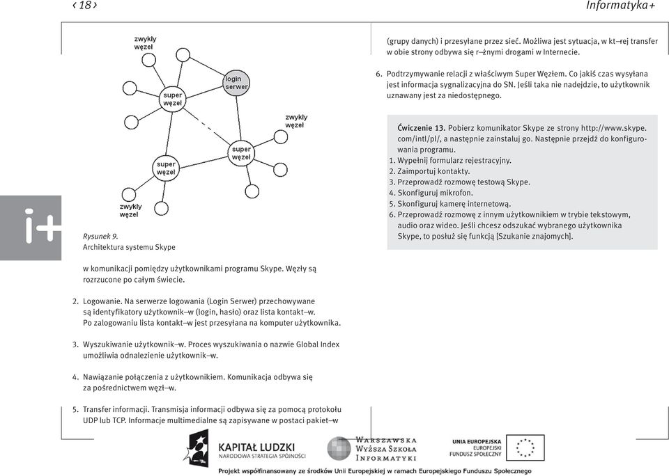 Architektura systemu Skype Ćwiczenie 13. Pobierz komunikator Skype ze strony http://www.skype. com/intl/pl/, a następnie zainstaluj go. Następnie przejdź do konfigurowania programu. 1. Wypełnij formularz rejestracyjny.