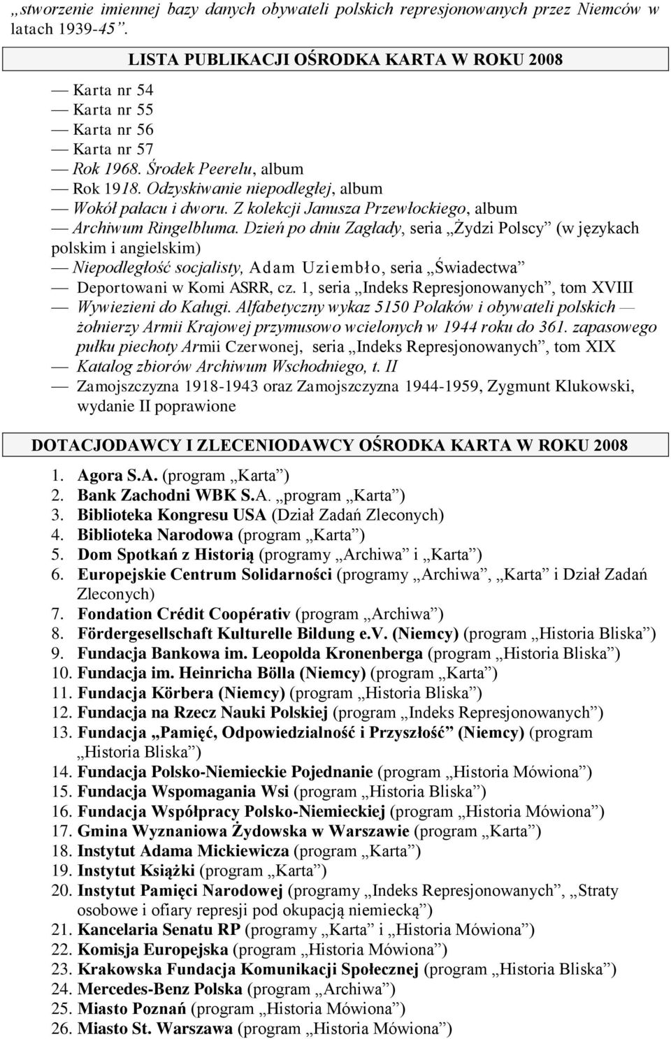 Dzień po dniu Zagłady, seria Żydzi Polscy (w językach polskim i angielskim) Niepodległość socjalisty, Adam Uziembło, seria Świadectwa Deportowani w Komi ASRR, cz.
