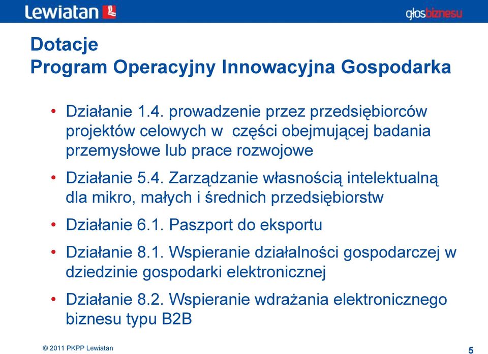 Działanie 5.4. Zarządzanie własnością intelektualną dla mikro, małych i średnich przedsiębiorstw Działanie 6.1.