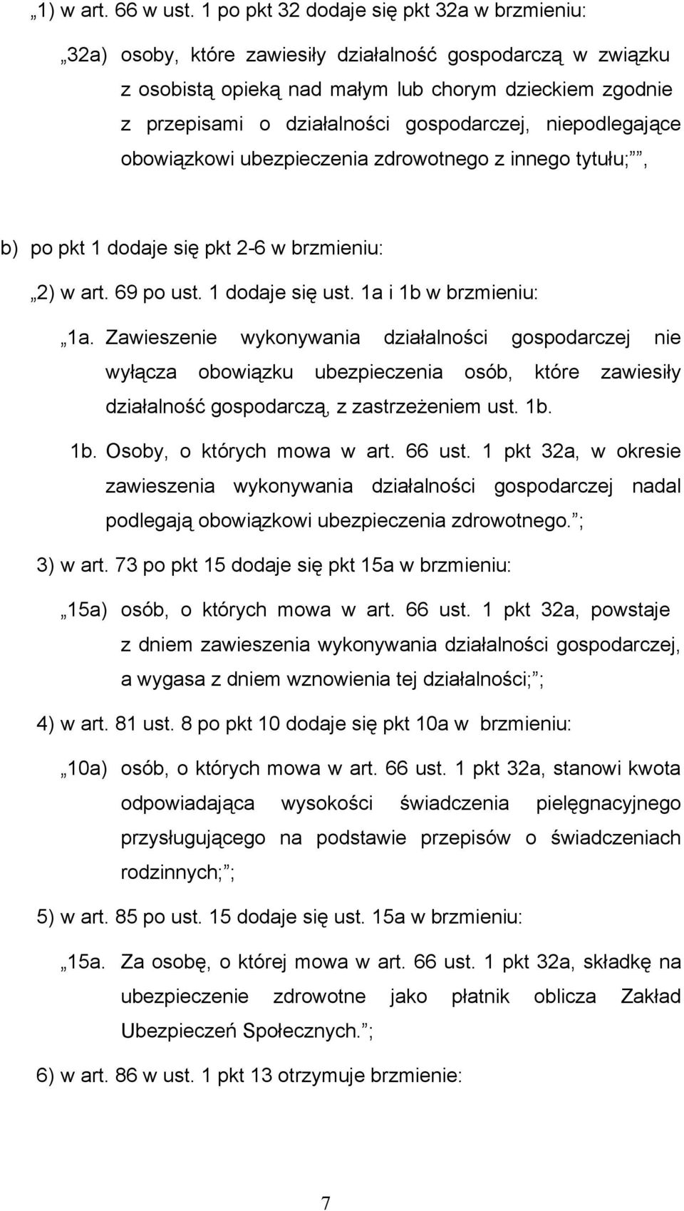 gospodarczej, niepodlegające obowiązkowi ubezpieczenia zdrowotnego z innego tytułu;, b) po pkt 1 dodaje się pkt 2-6 w brzmieniu: 2) w art. 69 po ust. 1 dodaje się ust. 1a i 1b w brzmieniu: 1a.