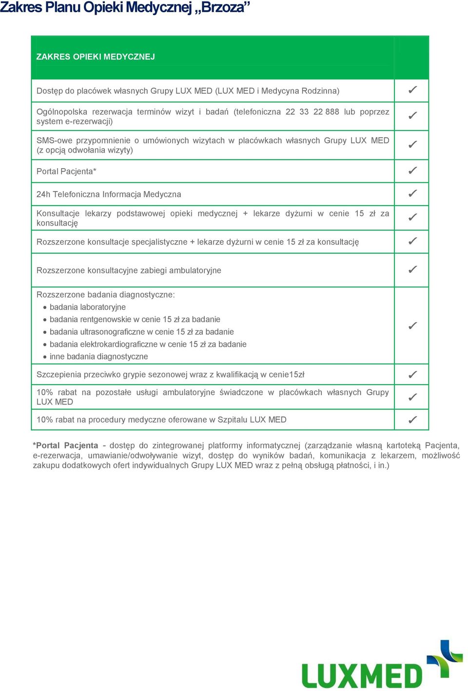 Medyczna Konsultacje lekarzy podstawowej opieki medycznej + lekarze dyżurni w cenie 15 zł za konsultację Rozszerzone konsultacje specjalistyczne + lekarze dyżurni w cenie 15 zł za konsultację