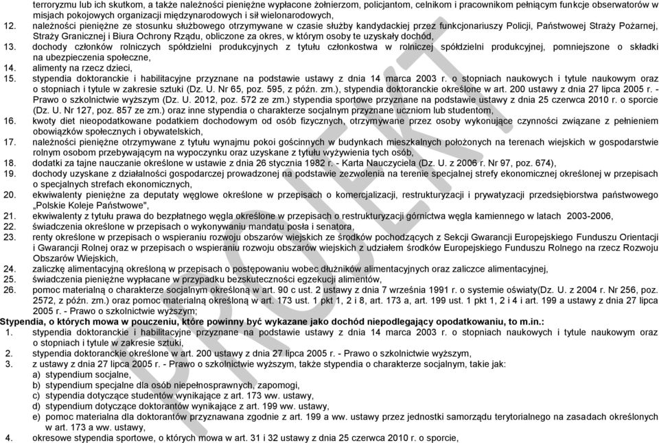 należności pieniężne ze stosunku służbowego otrzymywane w czasie służby kandydackiej przez funkcjonariuszy Policji, Państwowej Straży Pożarnej, Straży Granicznej i Biura Ochrony Rządu, obliczone za