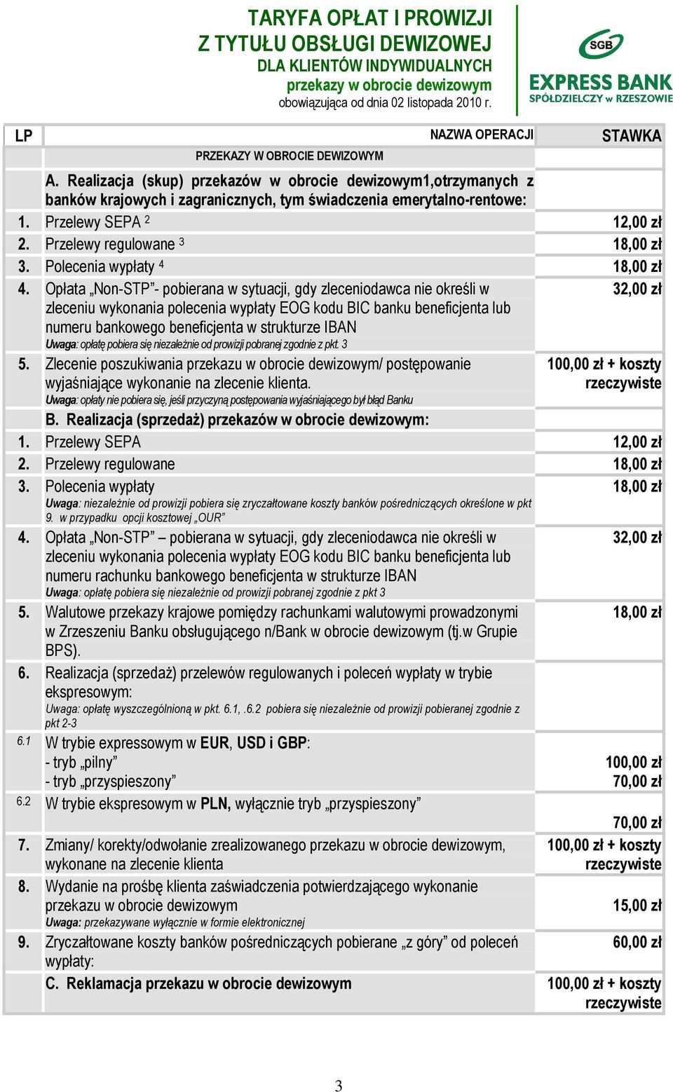 Opłata Non-STP - pobierana w sytuacji, gdy zleceniodawca nie określi w zleceniu wykonania polecenia wypłaty EOG kodu BIC banku beneficjenta lub numeru bankowego beneficjenta w strukturze IBAN Uwaga: