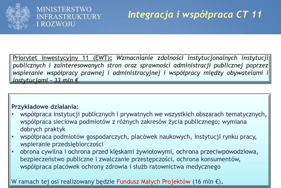 tematycznych, współpraca sieciowa podmiotów z różnych zakresów życia publicznego; wymiana dobrych praktyk współpraca podmiotów gospodarczych, placówek naukowych, instytucji rynku pracy, wspieranie