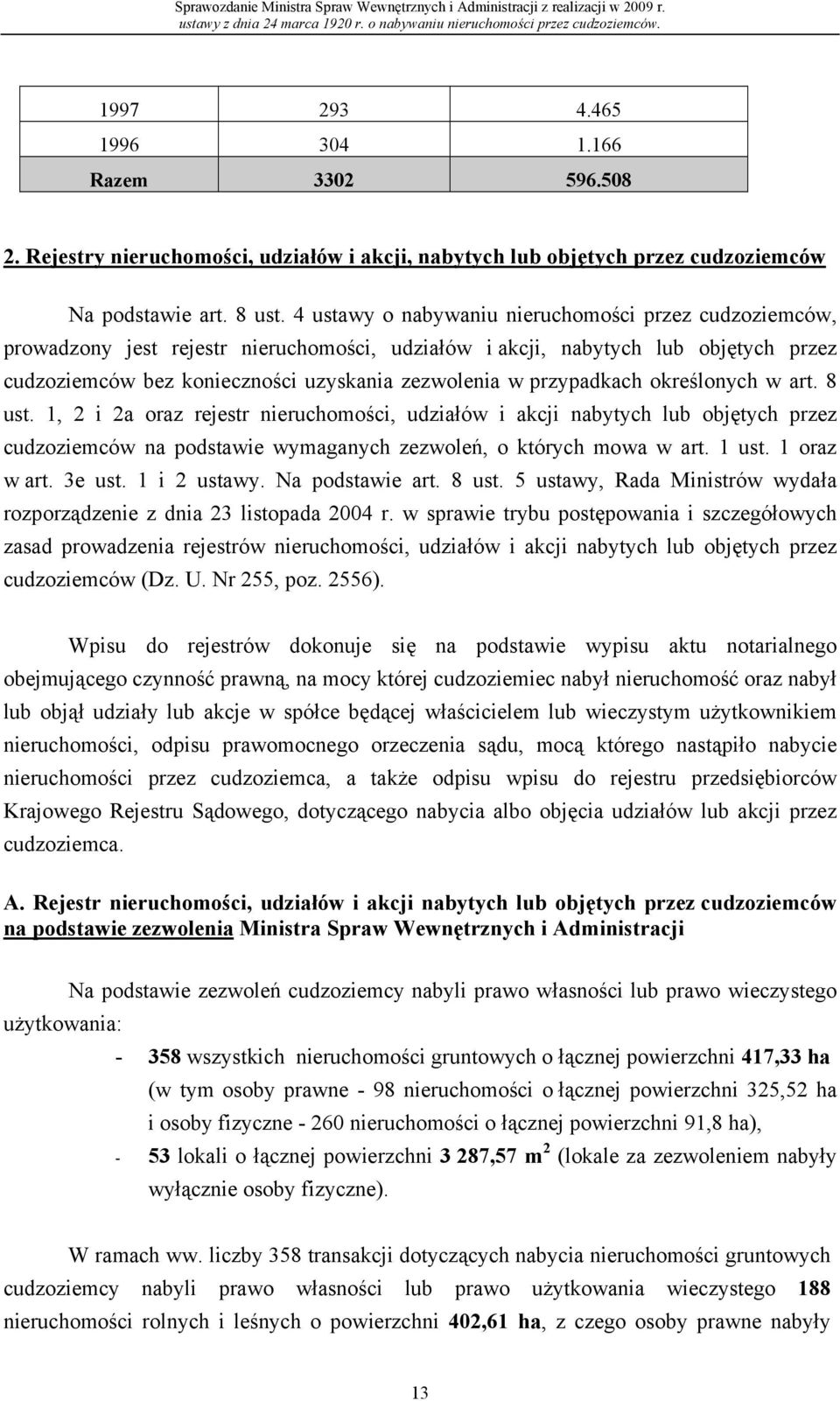 4 ustawy o nabywaniu nieruchomości przez cudzoziemców, prowadzony jest rejestr nieruchomości, udziałów i akcji, nabytych lub objętych przez cudzoziemców bez konieczności uzyskania zezwolenia w