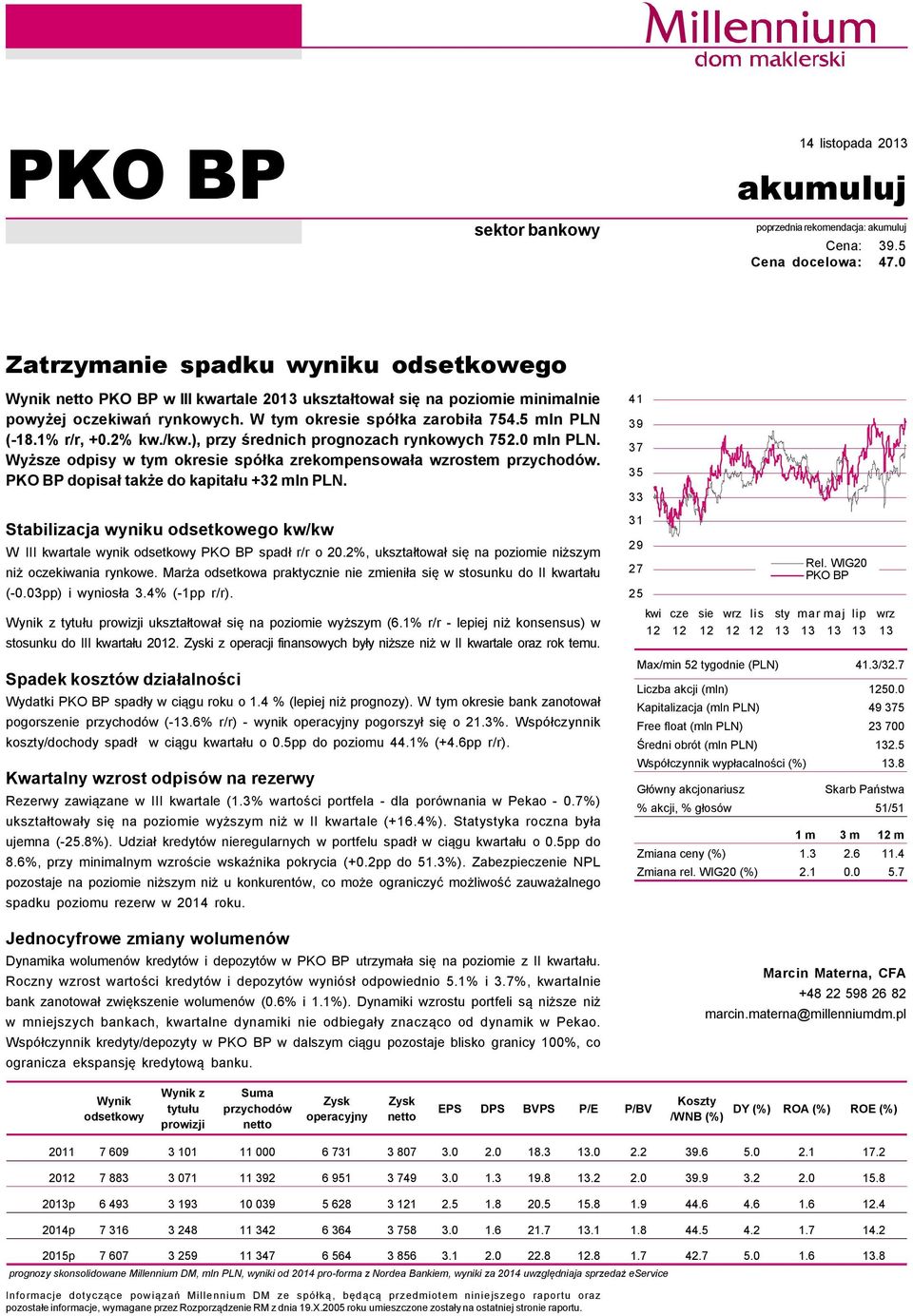 1% r/r, +0.2% kw./kw.), przy średnich prognozach rynkowych 752.0 mln PLN. Wyższe odpisy w tym okresie spñłka zrekompensowała wzrostem przychodñw. dopisał także do kapitału +32 mln PLN.