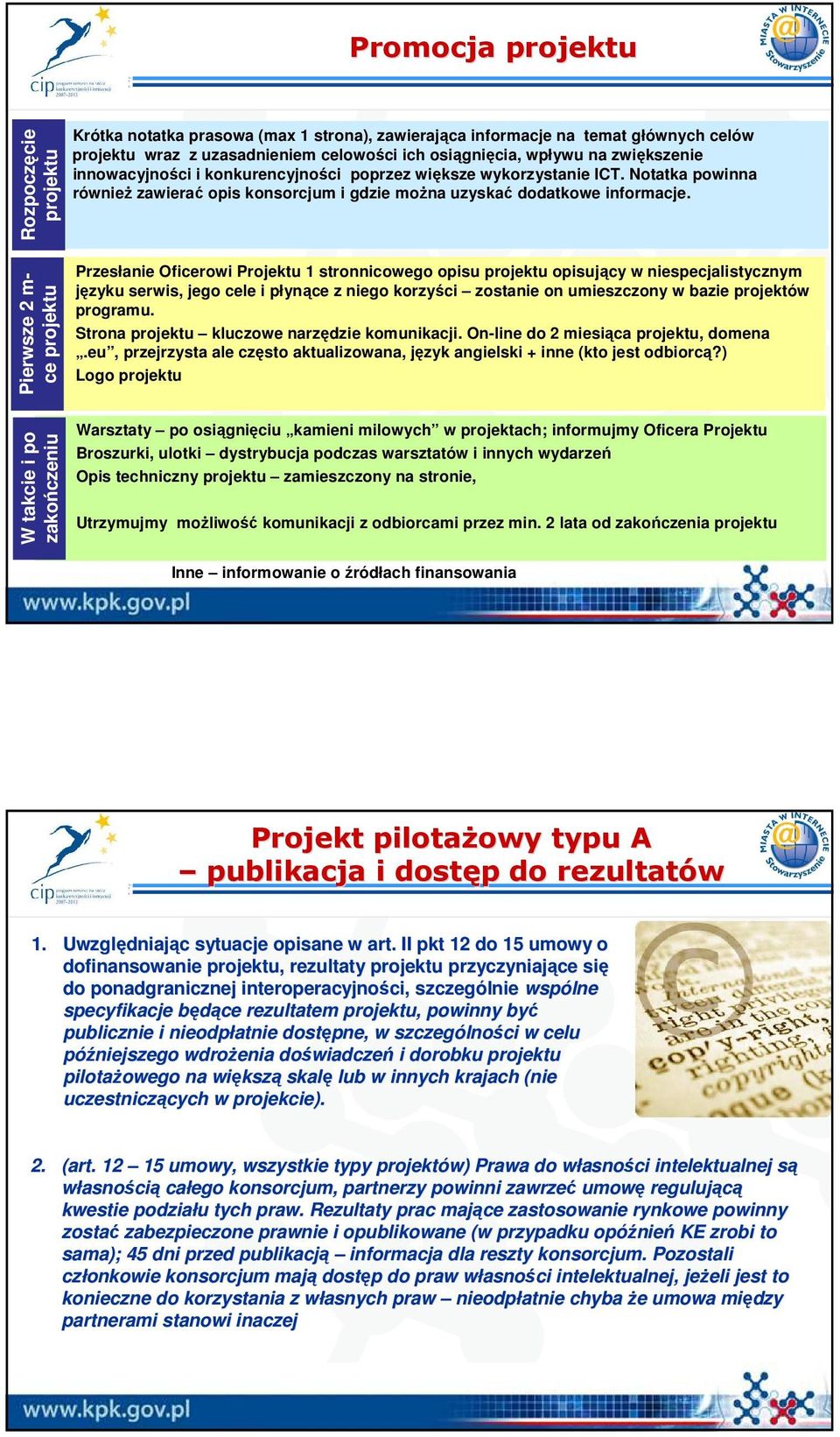 Przesłanie Oficerowi Projektu 1 stronnicowego opisu projektu opisujący w niespecjalistycznym języku serwis, jego cele i płynące z niego korzyści zostanie on umieszczony w bazie projektów programu.