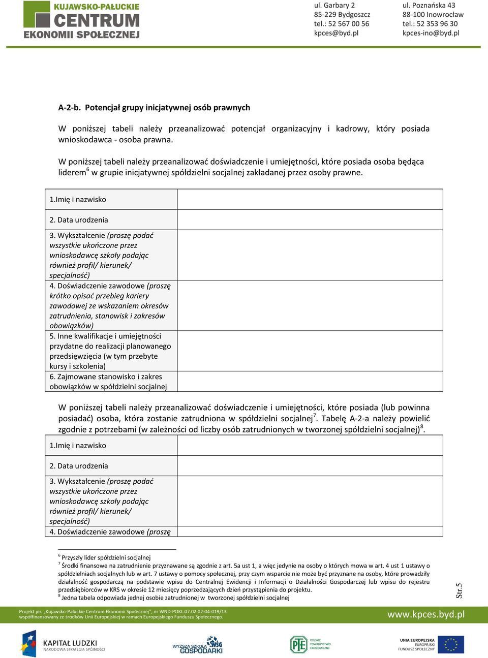 mię i nazwisko 2. Data urodzenia 3. Wykształcenie (proszę podać wszystkie ukończone przez wnioskodawcę szkoły podając również profil/ kierunek/ specjalność) 4.