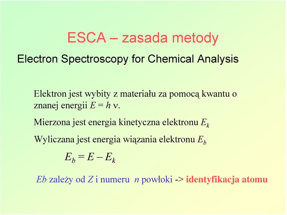 Mierzona jest energia kinetyczna elektronu E k Wyliczana jest energia