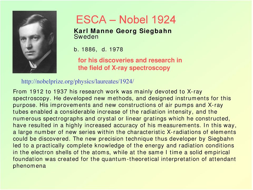 His improvements and new constructions of air pumps and X-ray tubes enabled a considerable increase of the radiation intensity, and the numerous spectrographs and crystal or linear gratings which he