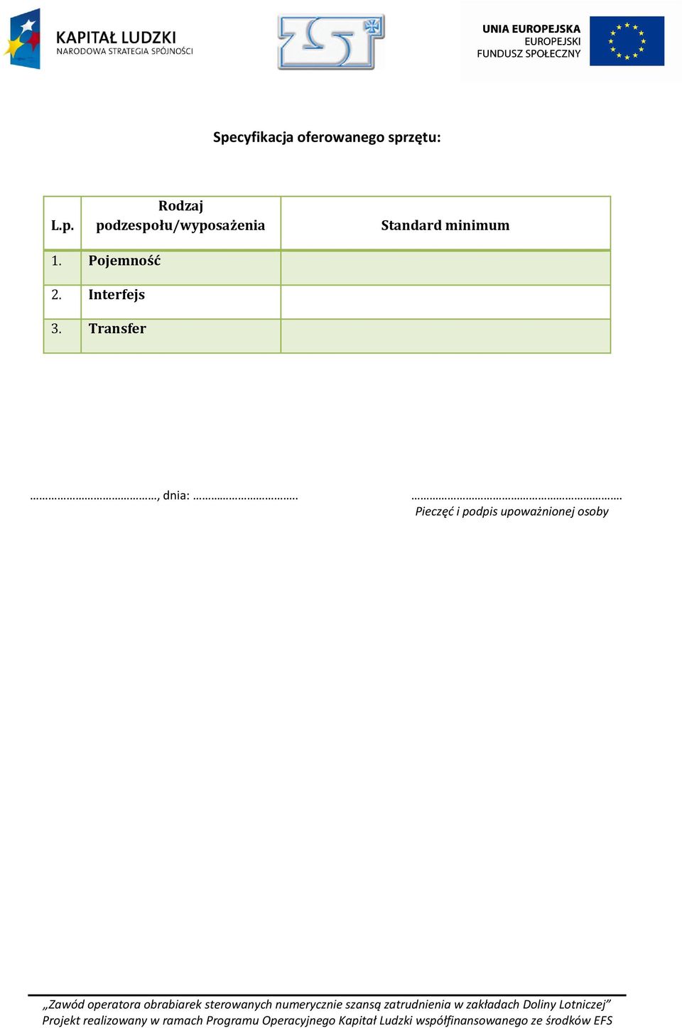 minimum 1. Pojemność 2. Interfejs 3.