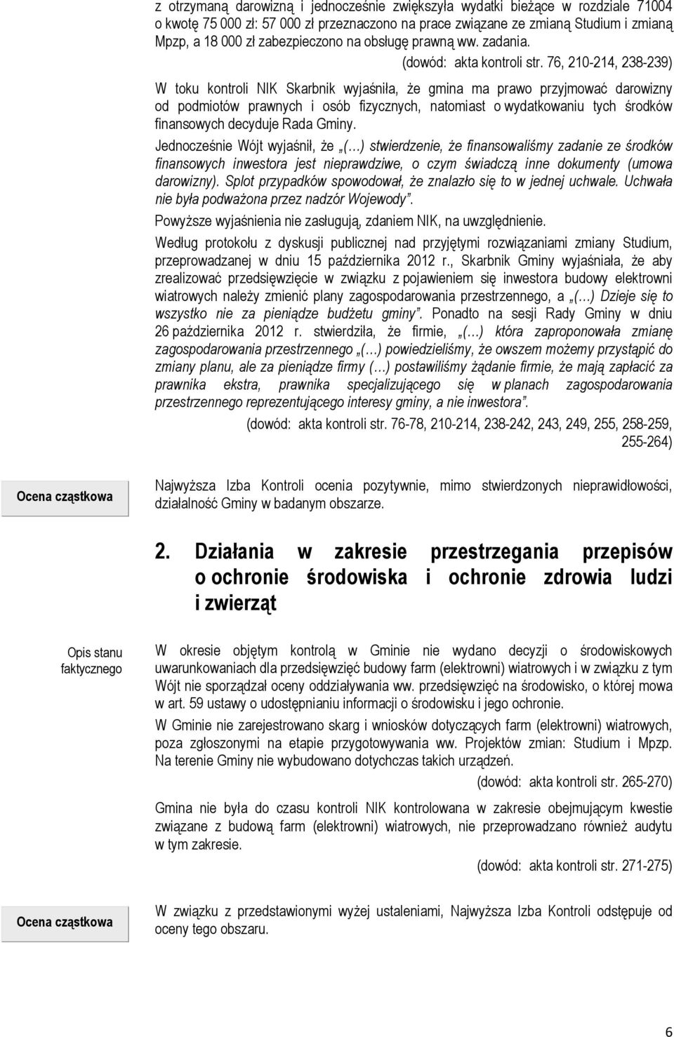76, 210-214, 238-239) W toku kontroli NIK Skarbnik wyjaśniła, że gmina ma prawo przyjmować darowizny od podmiotów prawnych i osób fizycznych, natomiast o wydatkowaniu tych środków finansowych