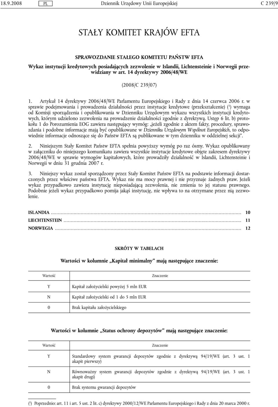 w sprawie podejmowania i prowadzenia działalności przez instytucje kredytowe (przekształcenie) ( 1 ) wymaga od Komisji sporządzenia i opublikowania w Dzienniku Urzędowym wykazu wszystkich instytucji