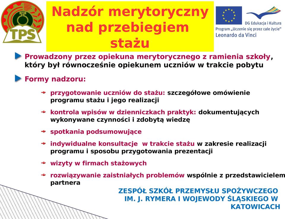 dzienniczkach praktyk: dokumentujących wykonywane czynności i zdobytą wiedzę spotkania podsumowujące indywidualne konsultacje w trakcie stażu w