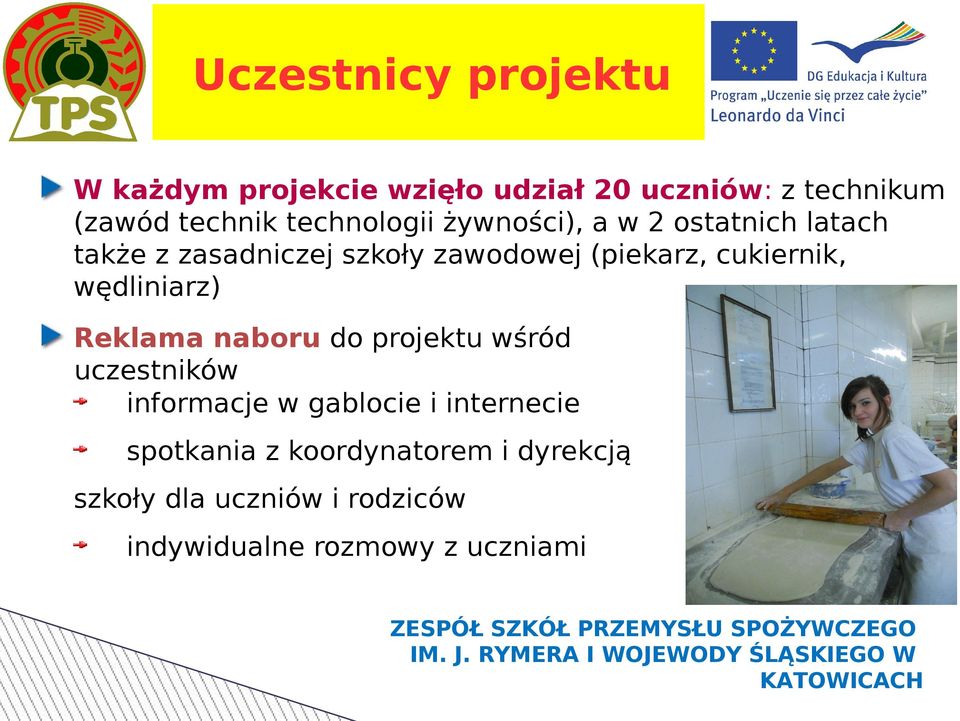 cukiernik, wędliniarz) Reklama naboru do projektu wśród uczestników informacje w gablocie i