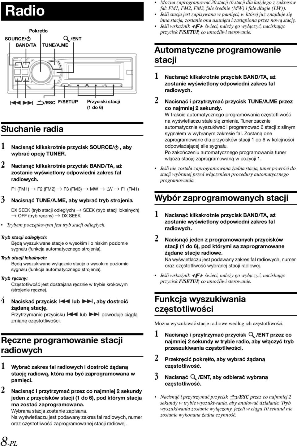 DX SEEK (tryb stacji odległych) SEEK (tryb stacji lokalnych) OFF (tryb ręczny) DX SEEK Trybem początkowym jest tryb stacji odległych.