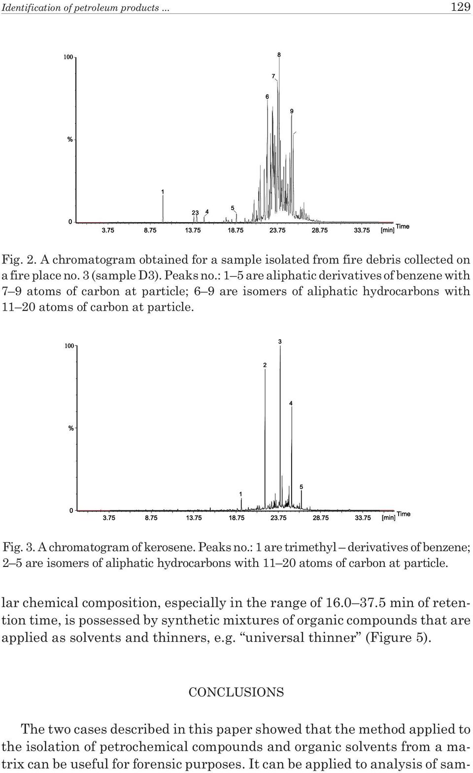 Peaks no.: 1 are trimethyl derivatives of benzene; 2 5 are isomers of aliphatic hydrocarbons with 11 20 atoms of carbon at particle. lar chemical composition, especially in the range of 16.0 37.