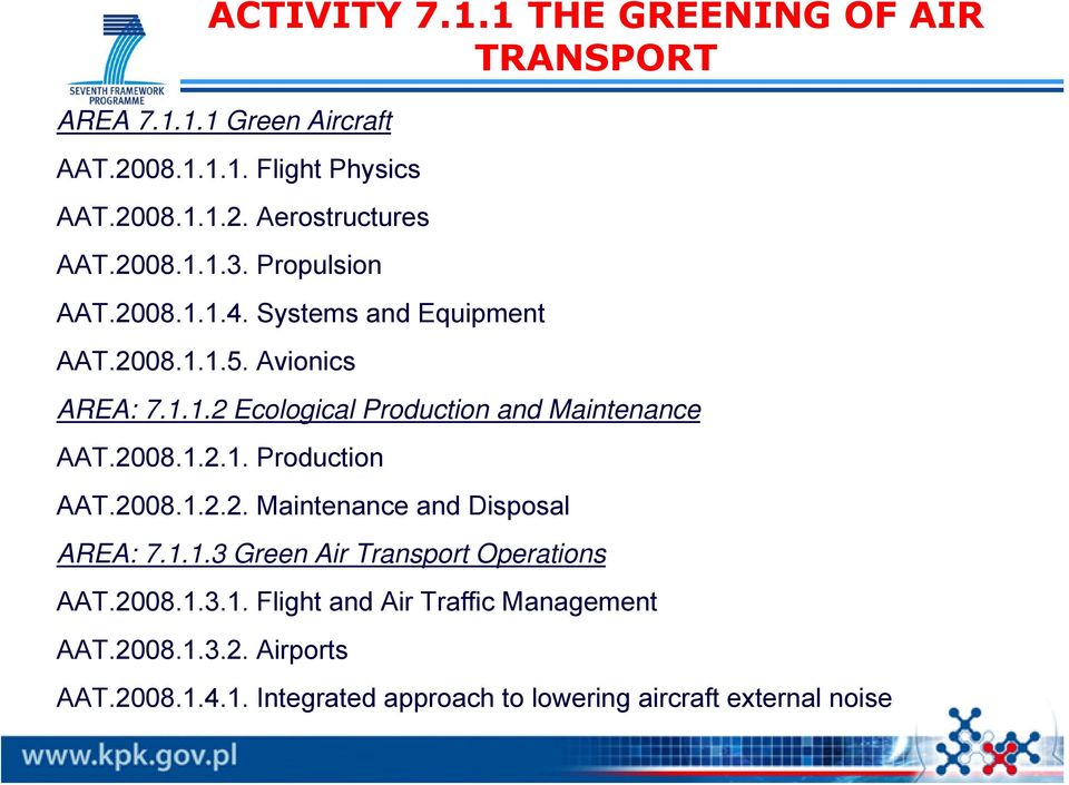 2008.1.2.1. Production AAT.2008.1.2.2. Maintenance and Disposal AREA: 7.1.1.3 Green Air Transport Operations AAT.2008.1.3.1. Flight and Air Traffic Management AAT.