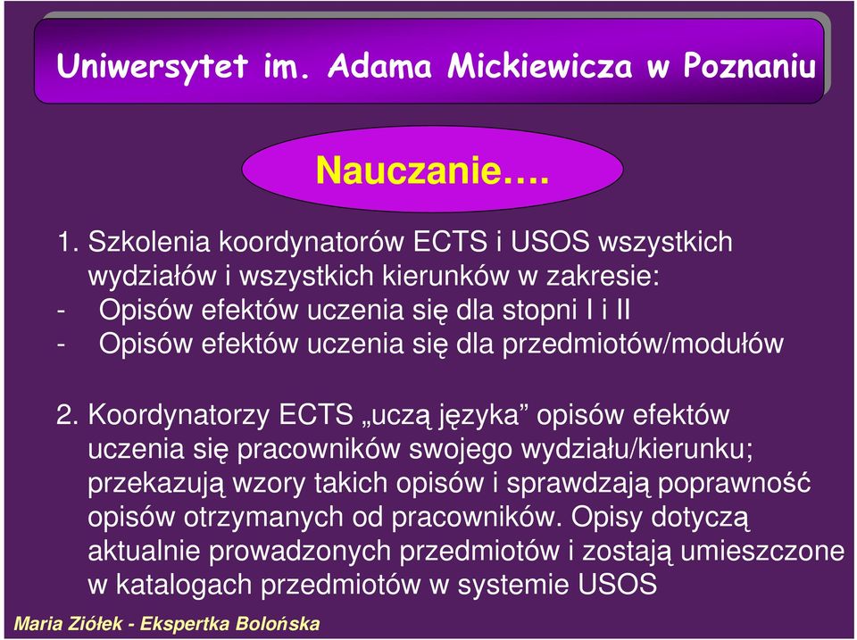 uczenia się dla przedmiotów/modułów 2.