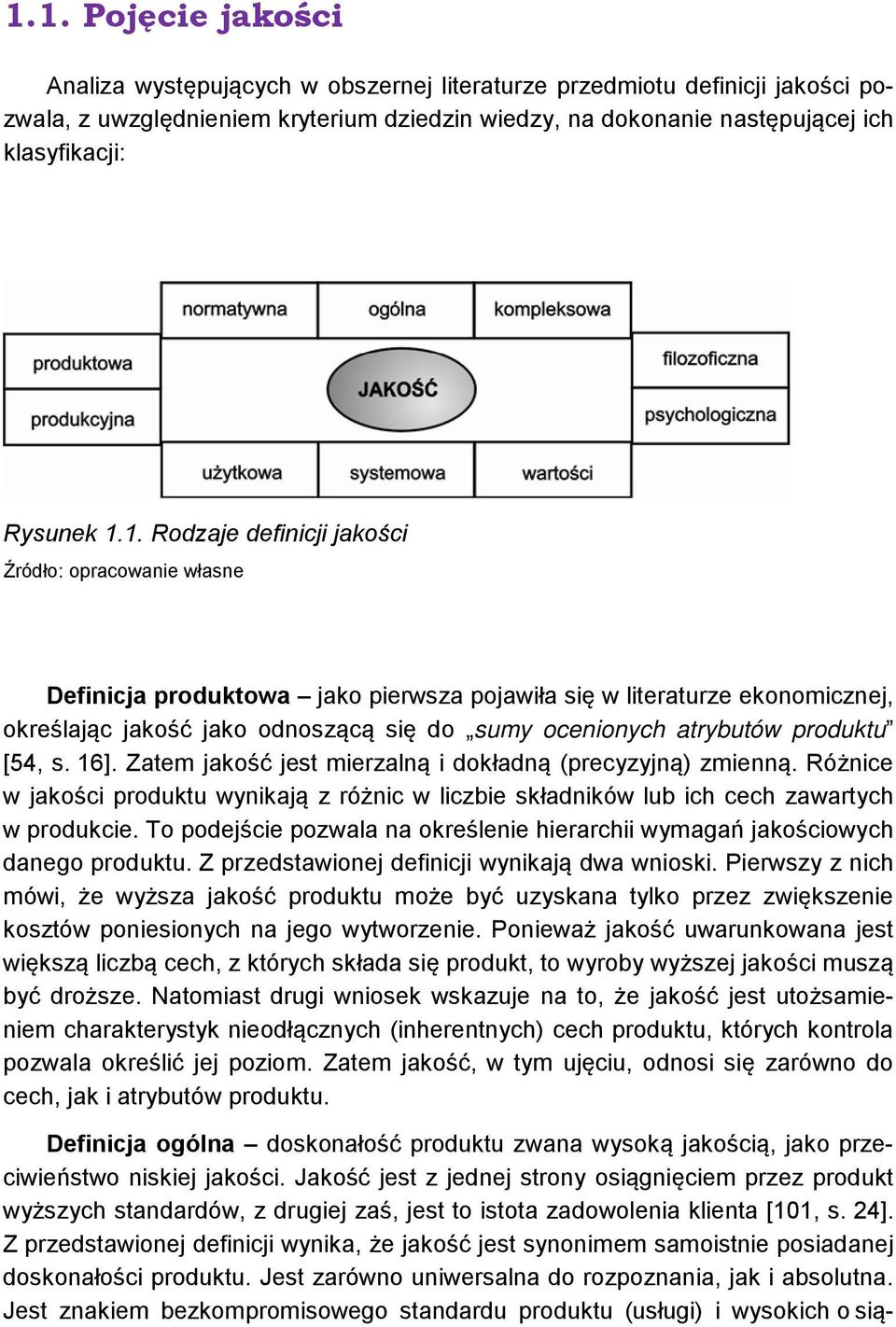 1. Rodzaje definicji jakości Źródło: opracowanie własne Definicja produktowa jako pierwsza pojawiła się w literaturze ekonomicznej, określając jakość jako odnoszącą się do sumy ocenionych atrybutów
