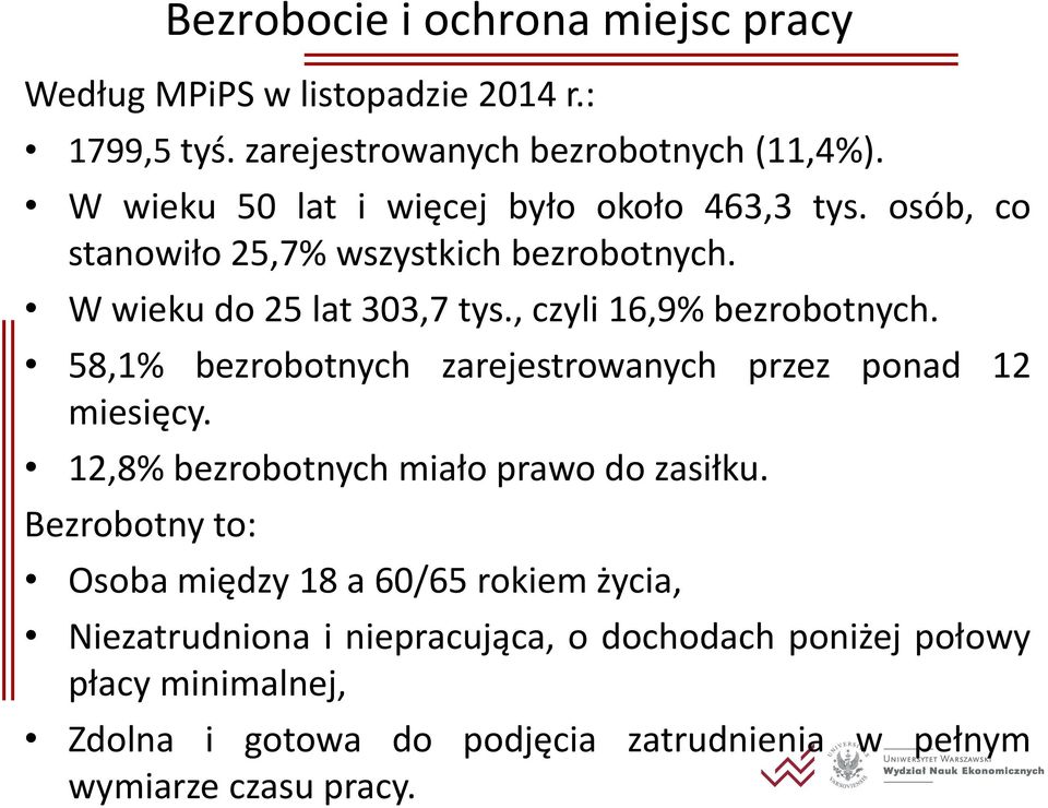 , czyli 16,9% bezrobotnych. 58,1% bezrobotnych zarejestrowanych przez ponad 12 miesięcy. 12,8% bezrobotnych miało prawo do zasiłku.