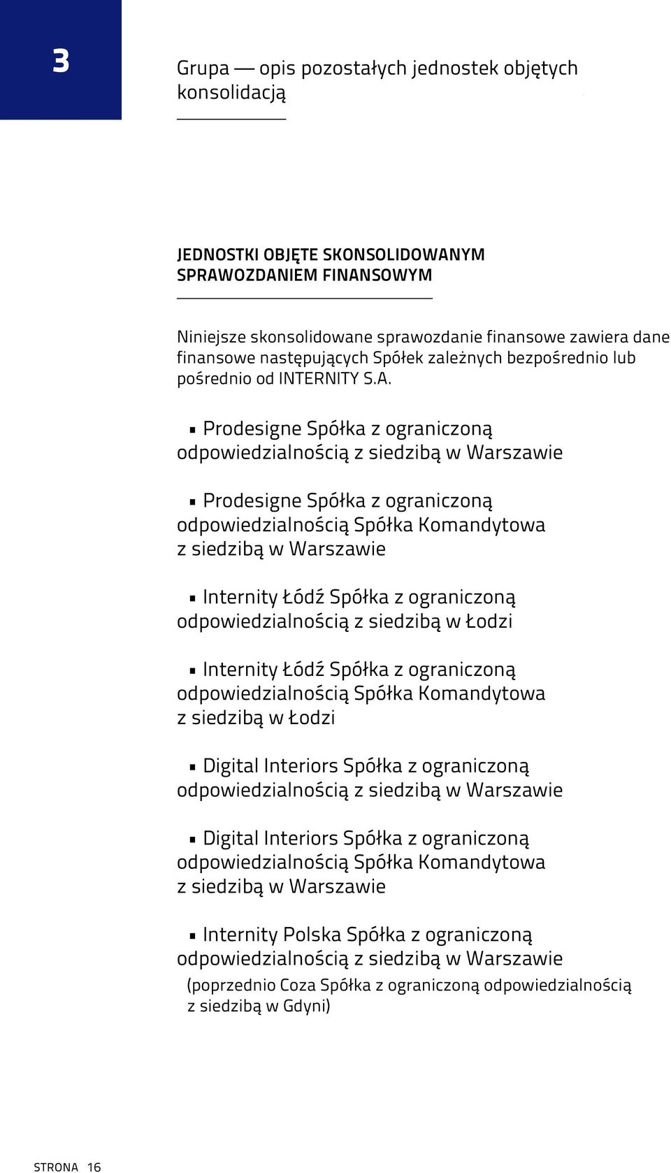 Prodesigne Spółka z ograniczoną odpowiedzialnością z siedzibą w Warszawie Prodesigne Spółka z ograniczoną odpowiedzialnością Spółka Komandytowa z siedzibą w Warszawie Internity Łódź Spółka z