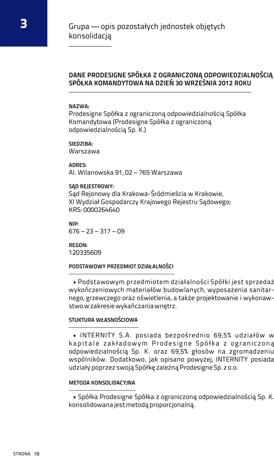 Wilanowska 91, 02 765 Warszawa SĄD REJESTROWY: Sąd Rejonowy dla Krakowa-Śródmieścia w Krakowie, XI Wydział Gospodarczy Krajowego Rejestru Sądowego; KRS: 0000264640 NIP: 676 23 317 09 REGON: 120335609