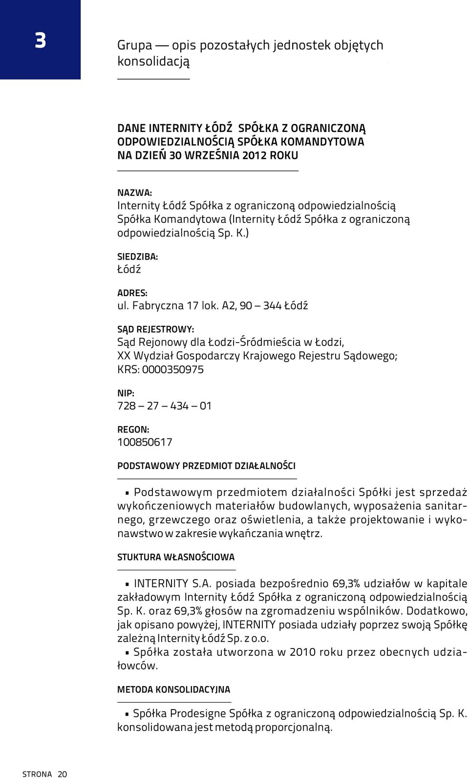 A2, 90 344 Łódź SĄD REJESTROWY: Sąd Rejonowy dla Łodzi-Śródmieścia w Łodzi, XX Wydział Gospodarczy Krajowego Rejestru Sądowego; KRS: 0000350975 NIP: 728 27 434 01 REGON: 100850617 PODSTAWOWY