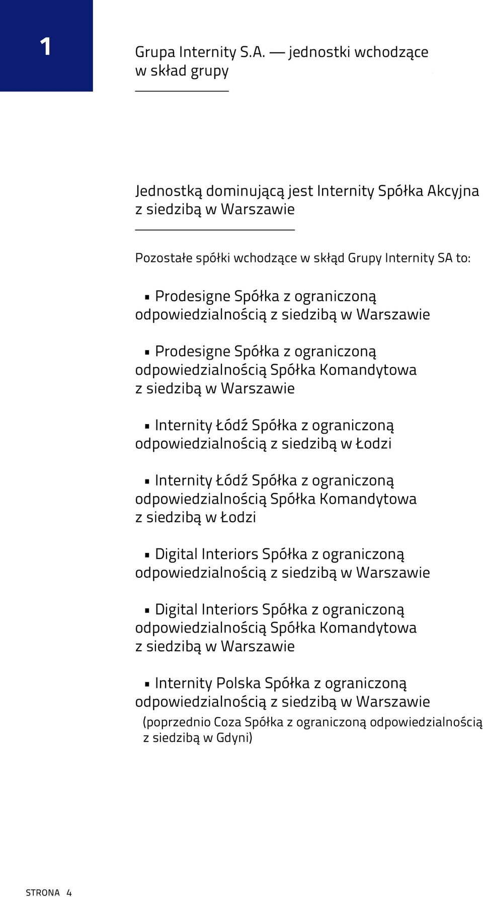 odpowiedzialnością z siedzibą w Warszawie Prodesigne Spółka z ograniczoną odpowiedzialnością Spółka Komandytowa z siedzibą w Warszawie Internity Łódź Spółka z ograniczoną odpowiedzialnością z