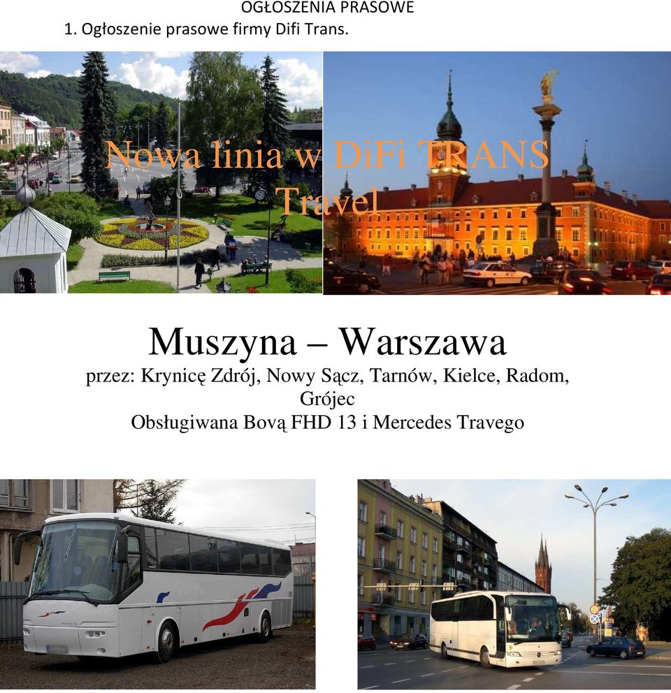 Nowa linia w DiFi TRANS Travel Muszyna Warszawa