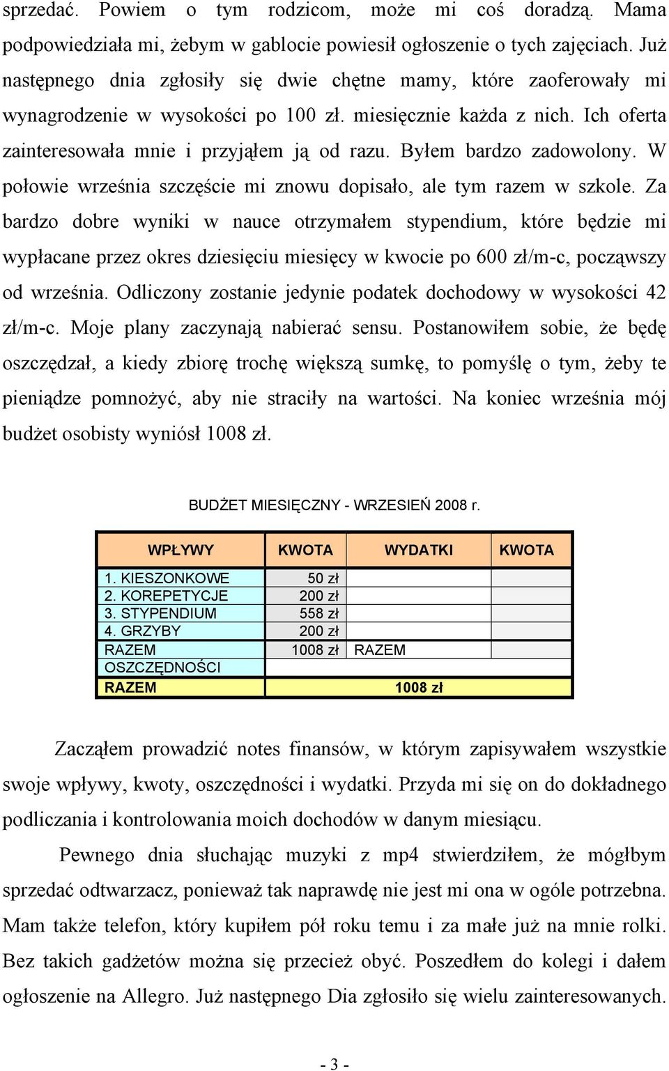 Byłem bardzo zadowolony. W połowie września szczęście mi znowu dopisało, ale tym razem w szkole.