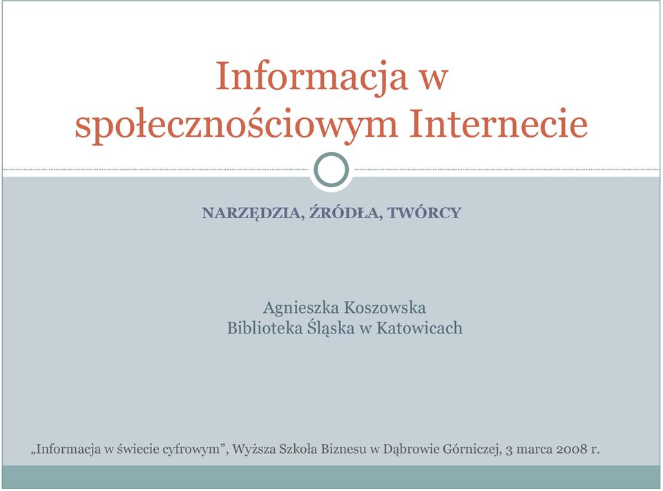 Śląska w Katowicach Informacja w świecie cyfrowym,