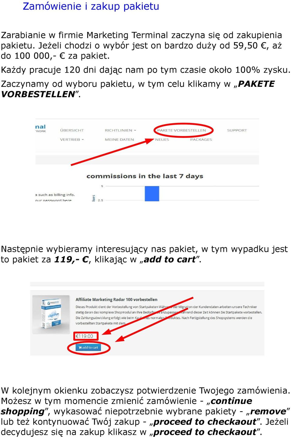 Następnie wybieramy interesujący nas pakiet, w tym wypadku jest to pakiet za 119,-, klikając w add to cart. W kolejnym okienku zobaczysz potwierdzenie Twojego zamówienia.