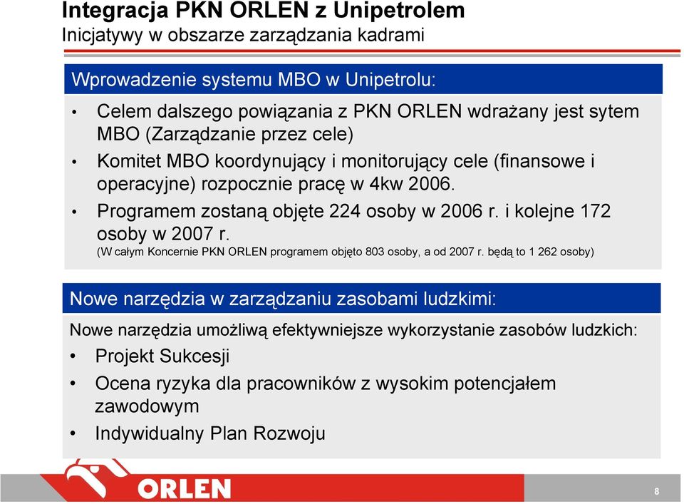 Programem zostaną objęte 224 osoby w 26 r. i kolejne 172 osoby w 27 r. (W całym Koncernie PKN ORLEN programem objęto 83 osoby, a od 27 r.