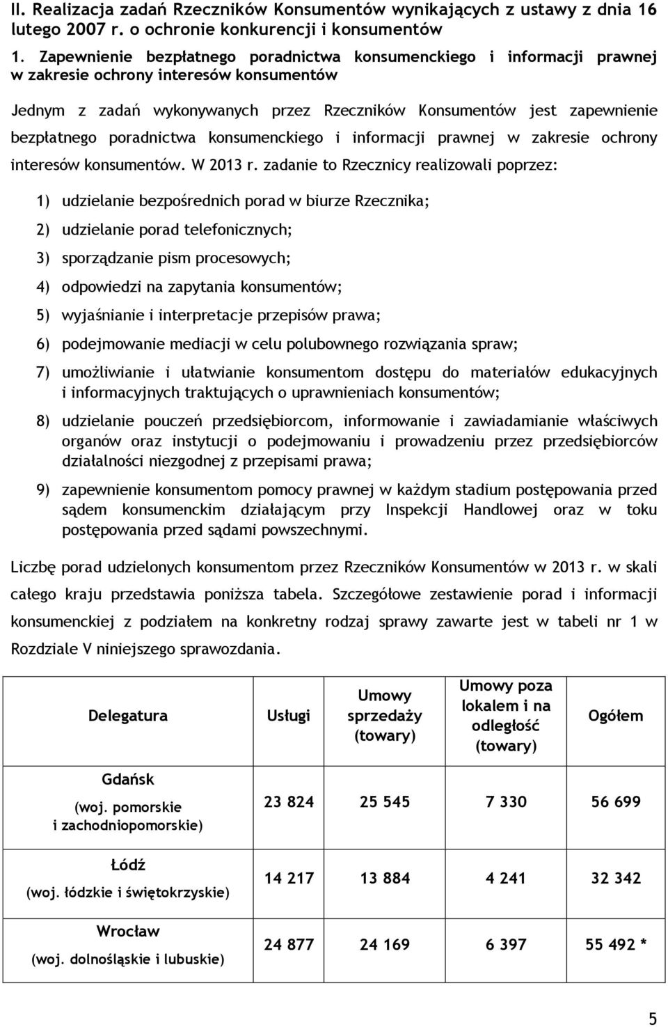 poradnictwa konsumenckiego i informacji prawnej w zakresie ochrony interesów konsumentów. W 2013 r.
