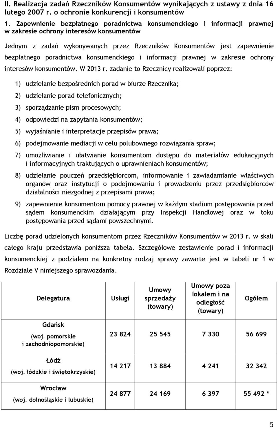 poradnictwa konsumenckiego i informacji prawnej w zakresie ochrony interesów konsumentów. W 2013 r.