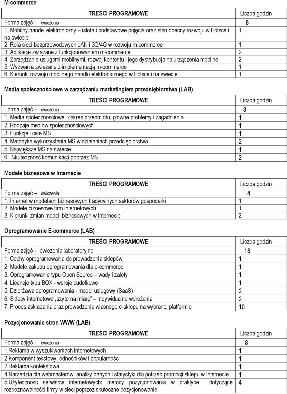 Kierunki rozwoju mobilnego handlu elektronicznego w Polsce i na świecie 1 Media społecznościowe w zarządzaniu marketingiem przedsiębiorstwa (LAB) 1. Media społecznościowe. Zakres przedmiotu, główne problemy i zagadnienia 1 2.