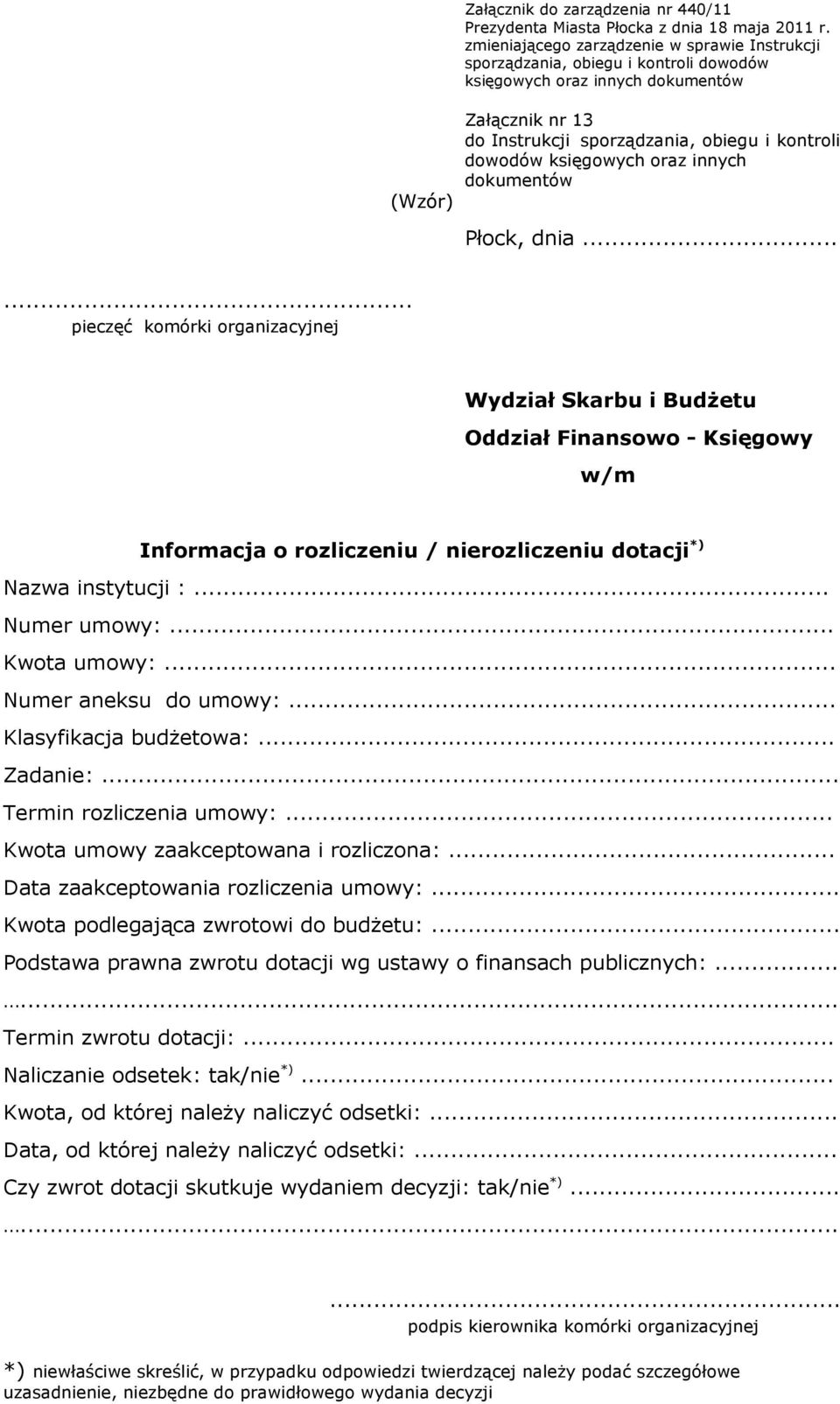 księgowych oraz innych dokumentów Płock, dnia.