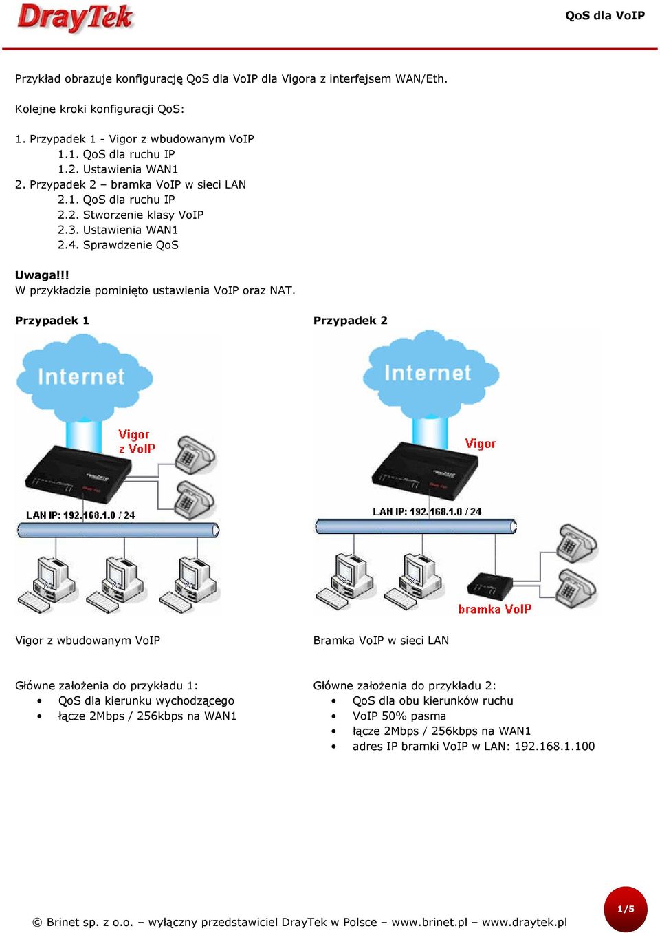 Sprawdzenie QoS W przykładzie pominięto ustawienia VoIP oraz NAT.