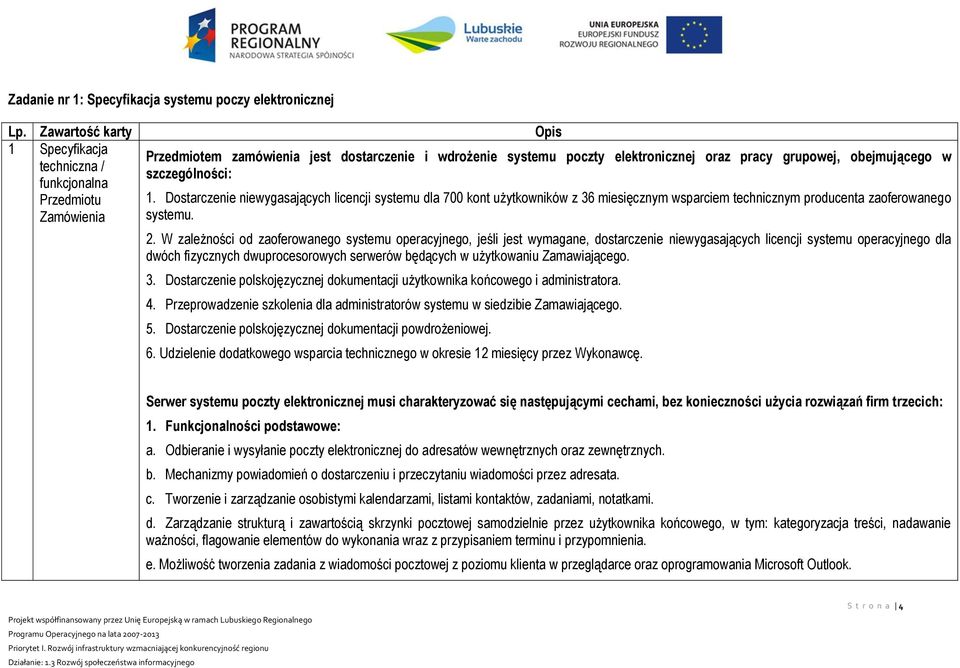 obejmującego w szczególności: 1. Dostarczenie niewygasających licencji systemu dla 700 kont użytkowników z 36 miesięcznym wsparciem technicznym producenta zaoferowanego systemu. 2.